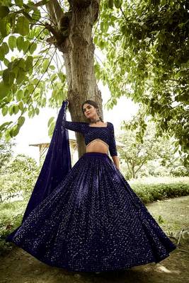 Navy Blue Faux Georgette Sequins Lehenga Choli 2