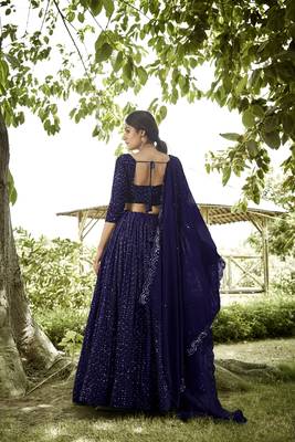 Navy Blue Faux Georgette Sequins Lehenga Choli 3