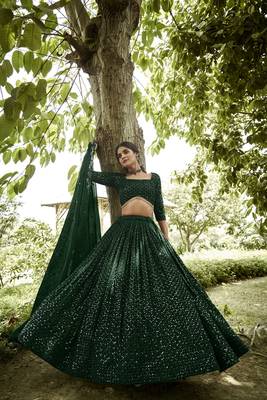 Green Beautiful Embroidery Work Girlie Bridesmaid Lehenga 1