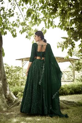 Green Beautiful Embroidery Work Girlie Bridesmaid Lehenga 2