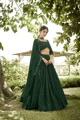 Green Beautiful Embroidery Work Girlie Bridesmaid Lehenga 3