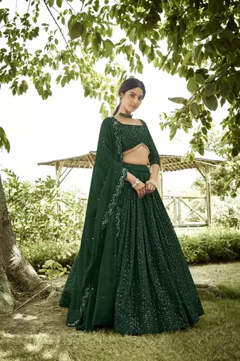Green Beautiful Embroidery Work Girlie Bridesmaid Lehenga