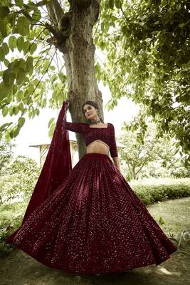 Maroon Beautiful Embroidery Work Girlie Bridesmaid Lehenga 1