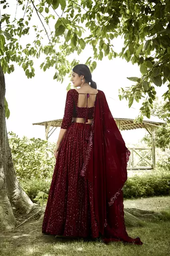 Maroon Beautiful Embroidery Work Girlie Bridesmaid Lehenga