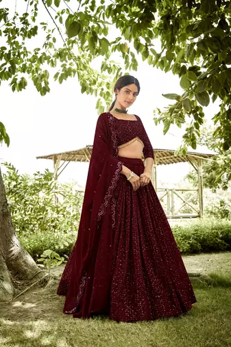 Maroon Beautiful Embroidery Work Girlie Bridesmaid Lehenga