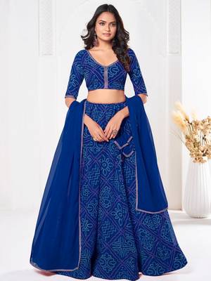 Blue Faux Georgette Bandhani Printed Lehenga 1