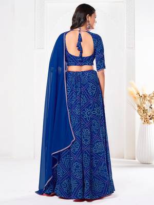 Blue Faux Georgette Bandhani Printed Lehenga 2