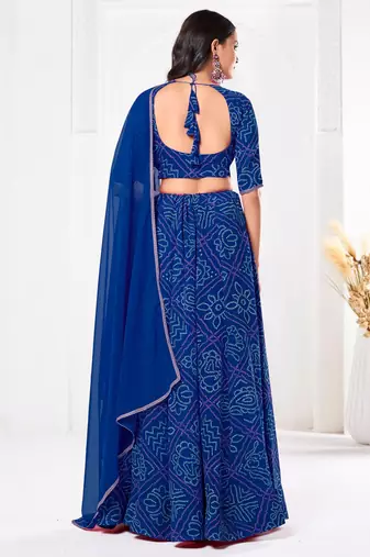 Blue Faux Georgette Bandhani Printed Lehenga