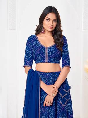 Blue Faux Georgette Bandhani Printed Lehenga 3