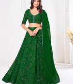 Green Beautiful Bandhani Printed Girlie Bridesmaid Lehenga