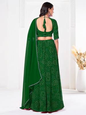 Green Beautiful Bandhani Printed Girlie Bridesmaid Lehenga 2