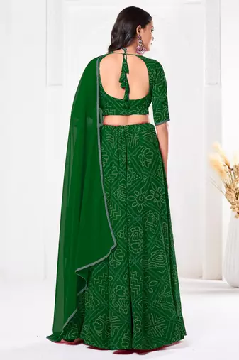 Green Beautiful Bandhani Printed Girlie Bridesmaid Lehenga
