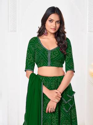 Green Beautiful Bandhani Printed Girlie Bridesmaid Lehenga 3