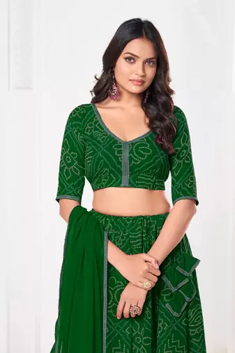 Green Beautiful Bandhani Printed Girlie Bridesmaid Lehenga