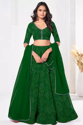Green Beautiful Bandhani Printed Girlie Bridesmaid Lehenga