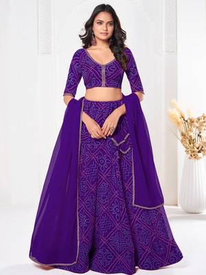 Purple Beautiful Bandhani Printed Girlie Bridesmaid Lehenga 1