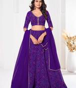 Purple Beautiful Bandhani Printed Designer Girlie Bridesmaid Lehenga