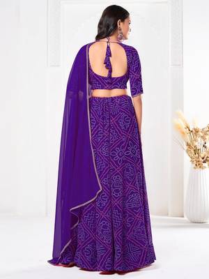 Purple Beautiful Bandhani Printed Girlie Bridesmaid Lehenga 2
