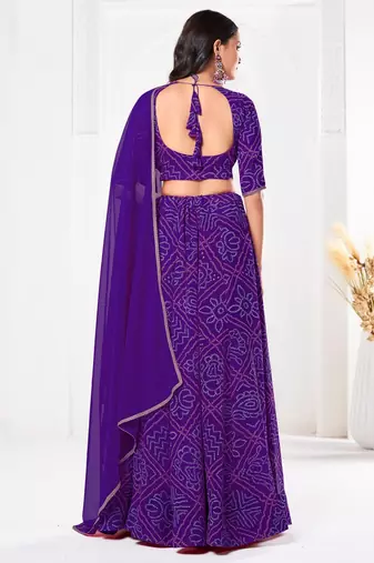 Purple Beautiful Bandhani Printed Girlie Bridesmaid Lehenga