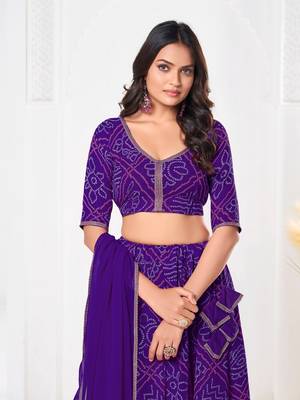 Purple Beautiful Bandhani Printed Girlie Bridesmaid Lehenga 3