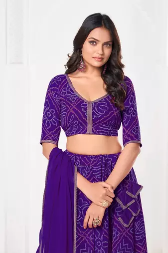 Purple Beautiful Bandhani Printed Girlie Bridesmaid Lehenga