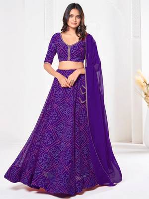 Purple Beautiful Bandhani Printed Girlie Bridesmaid Lehenga 4