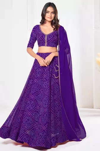 Purple Beautiful Bandhani Printed Girlie Bridesmaid Lehenga