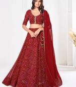 Red Beautiful Bandhani Printed Girlie Bridesmaid Lehenga