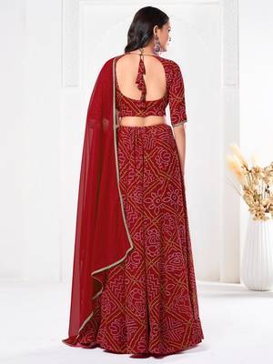 Red Beautiful Bandhani Printed Girlie Bridesmaid Lehenga 2