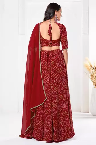 Red Beautiful Bandhani Printed Girlie Bridesmaid Lehenga