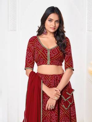 Red Beautiful Bandhani Printed Girlie Bridesmaid Lehenga 3