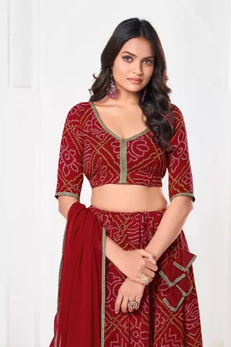 Red Beautiful Bandhani Printed Girlie Bridesmaid Lehenga