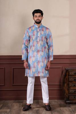Blue sophisticated men's kurta payjama for ceremonial wear 1
