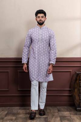 Lavender cotton blend men's kurta payjama with i3 1