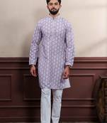 Lavender cotton blend men's kurta payjama with i3