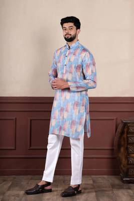 Blue sophisticated men's kurta payjama for ceremonial wear 5
