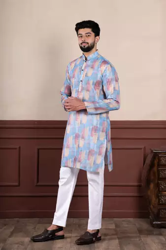 Blue sophisticated men's kurta payjama for ceremonial wear