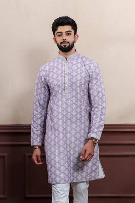 Lavender cotton blend men's kurta payjama with i3 3