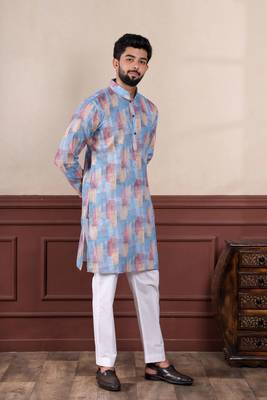 Blue sophisticated men's kurta payjama for ceremonial wear 6