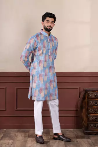 Blue sophisticated men's kurta payjama for ceremonial wear