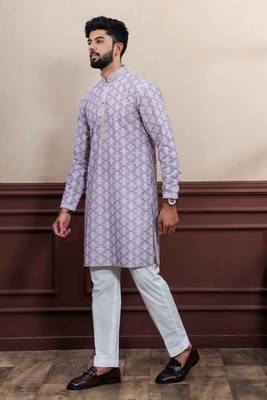 Lavender cotton blend men's kurta payjama with i3 4