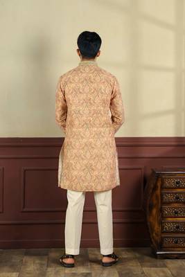 Peach cotton blend men's kurta payjama with i3 2