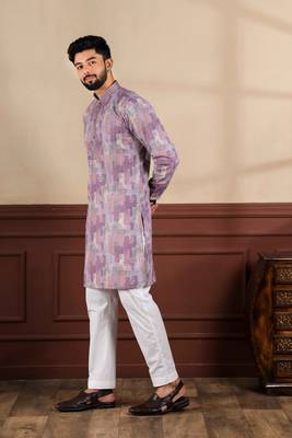 Wine cotton blend men's kurta payjama with i3 4