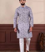 Violet linen fabric designer digital printed graceful men's kurta payjama