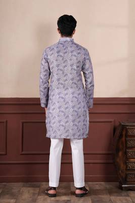 Violet linen fabric digital printed graceful men's kurta payjama 3
