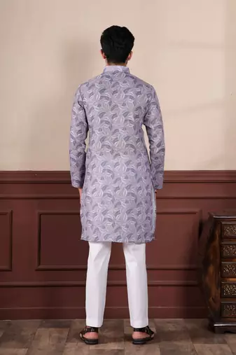 Violet linen fabric digital printed graceful men's kurta payjama