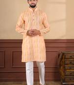 Peach linen fabric designer digital printed graceful men's kurta payjama
