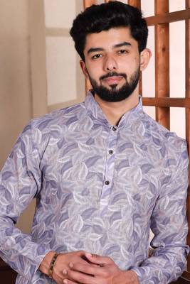 Violet linen fabric digital printed graceful men's kurta payjama 4