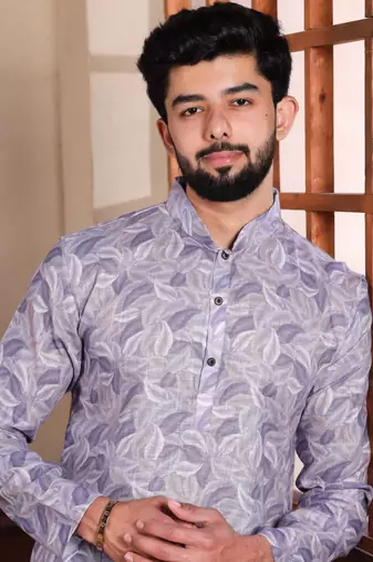 Violet linen fabric digital printed graceful men's kurta payjama