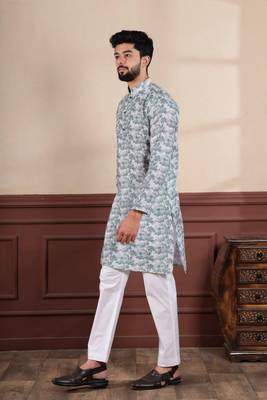 Forest green sophisticated men's kurta payjama for ceremonial wear 5